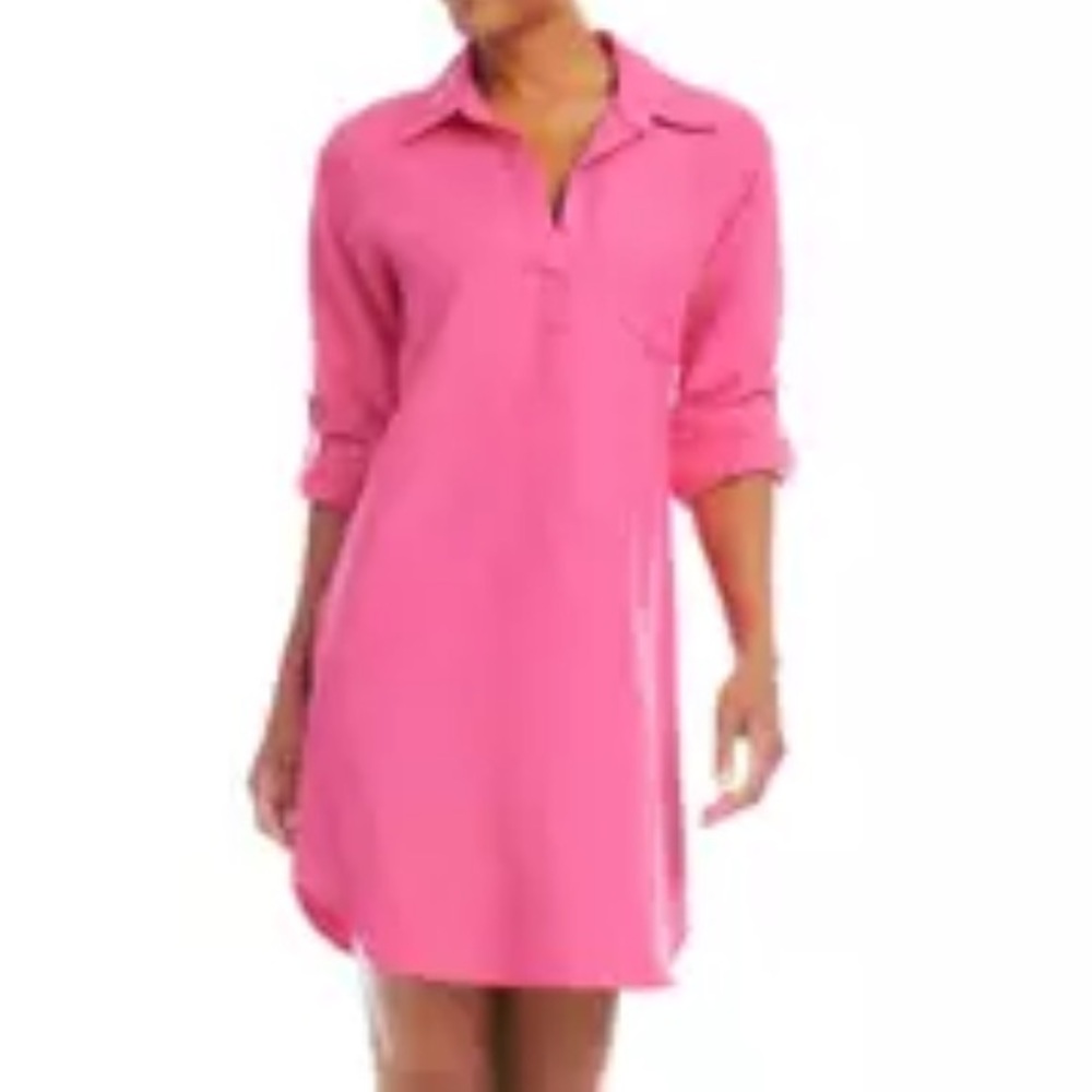New Karen Kane Bright Pink Shirt Dress - Picture 2 of 12